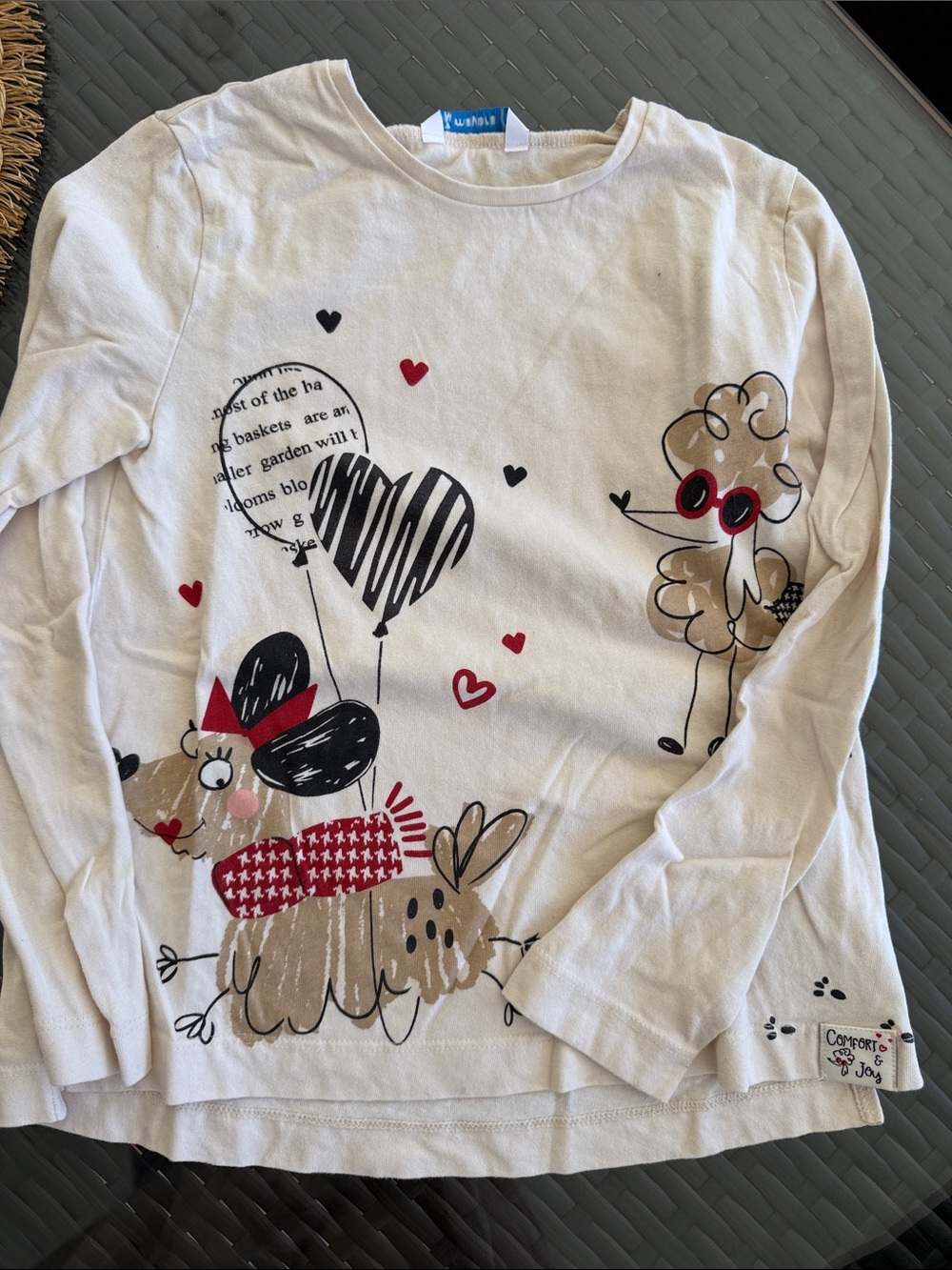 White Kids Long-Sleeve Graphic Tee with Red Accents